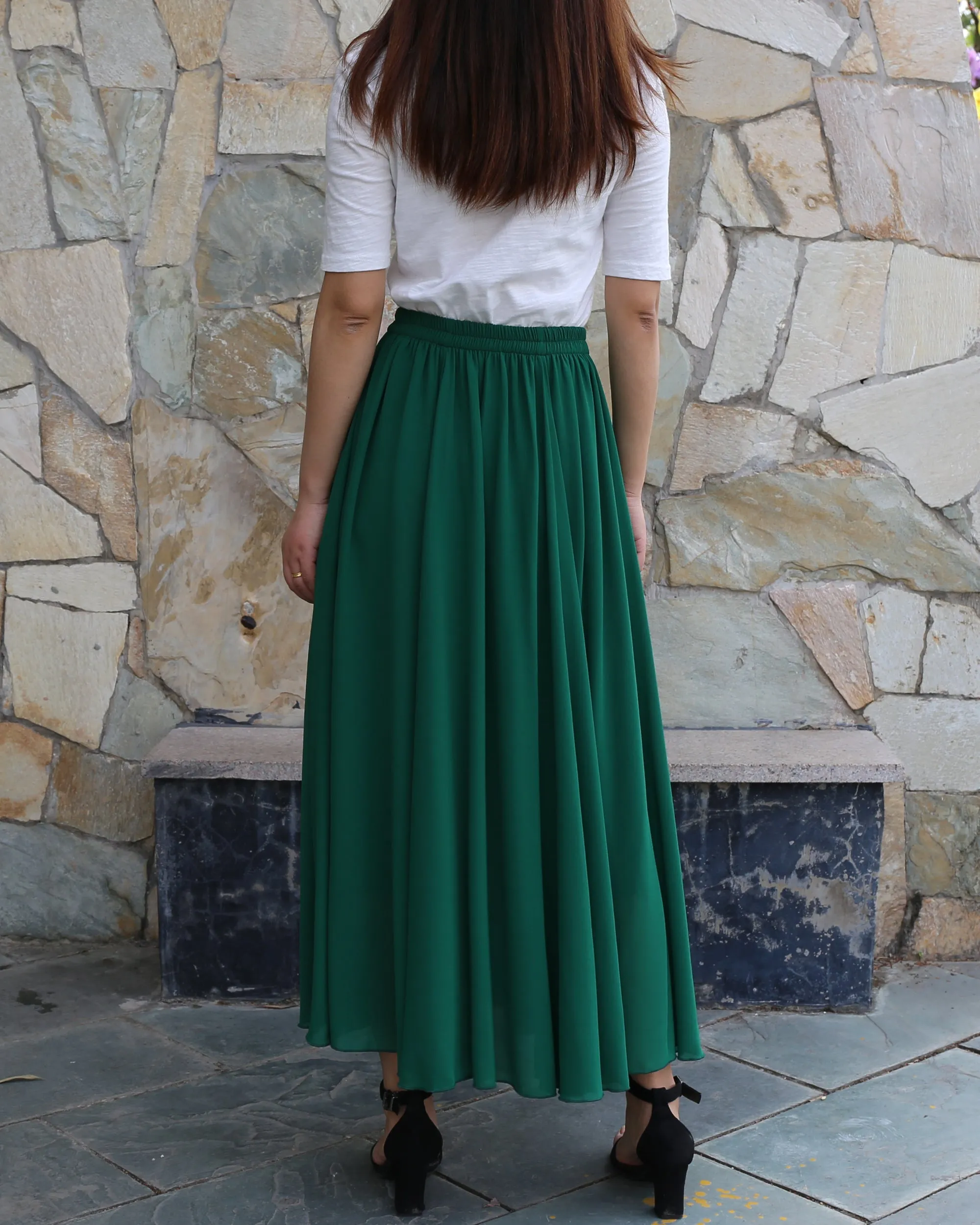 Women's maxi skirt, elastic waist skirt, chiffon skirt, long skirt, A-line skirt, customized summer skirt(Q2021)