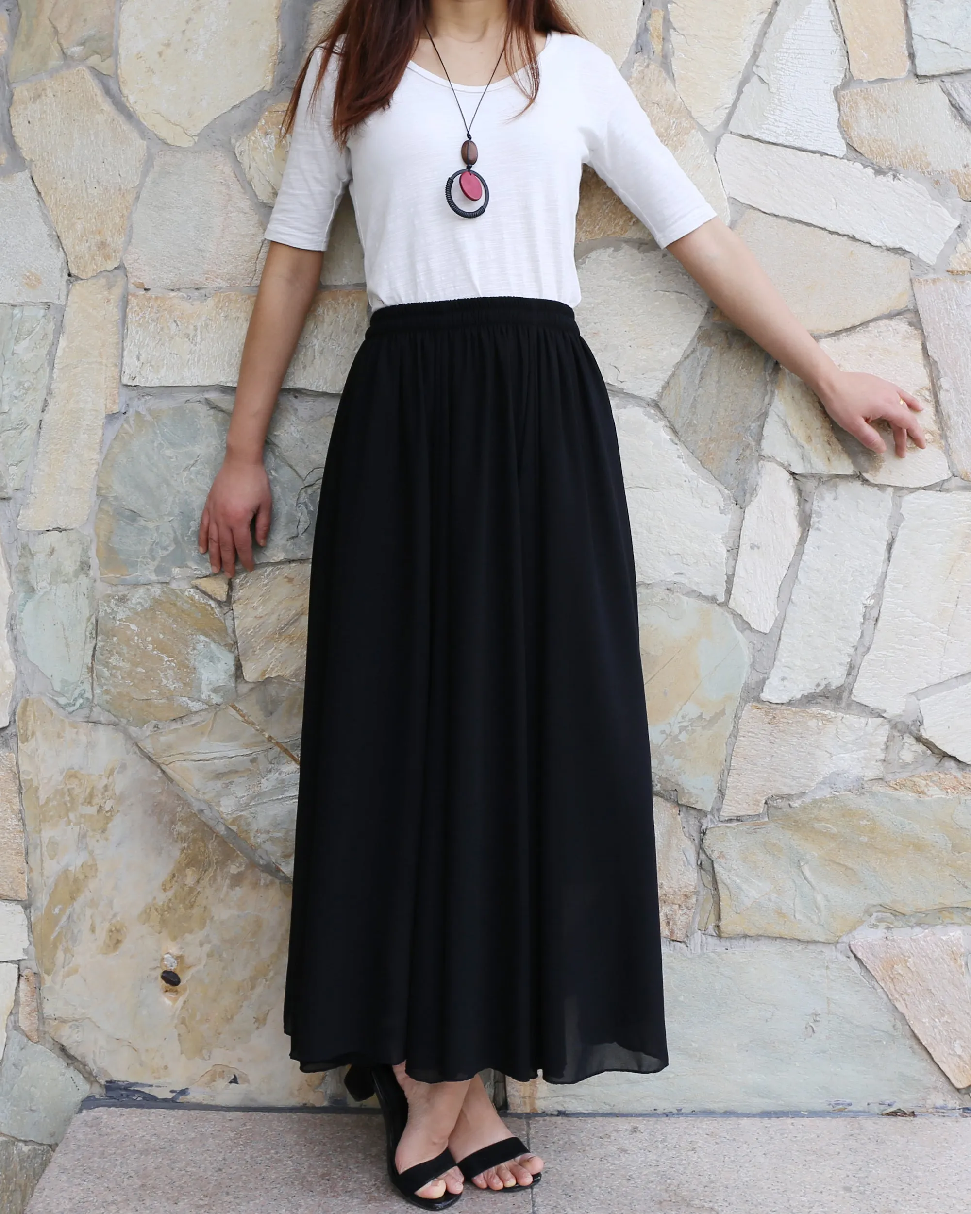 Women's maxi skirt, elastic waist skirt, chiffon skirt, long skirt, A-line skirt, customized summer skirt(Q2021)