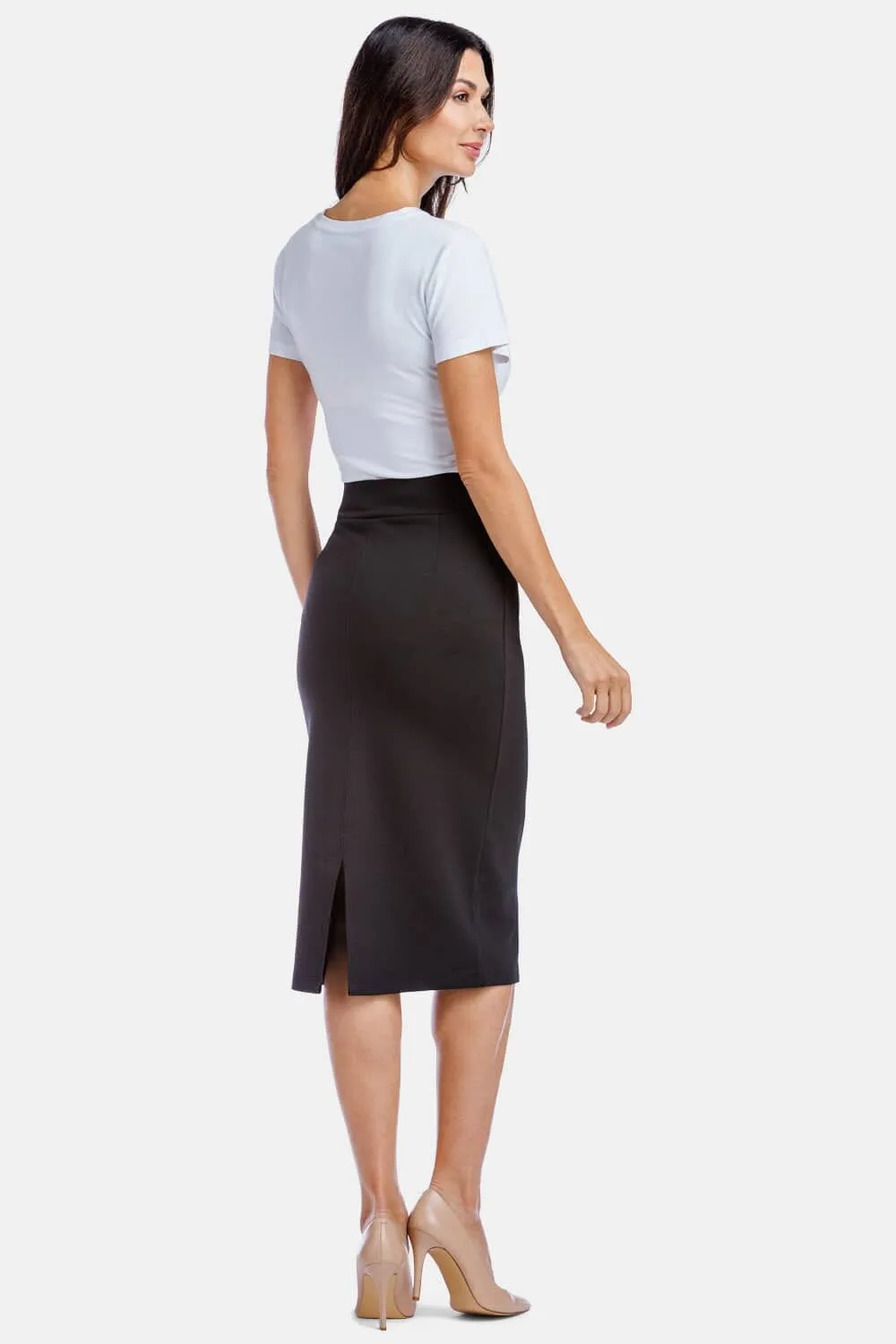 Women's Ponte Knit Midi Length Pencil Skirt