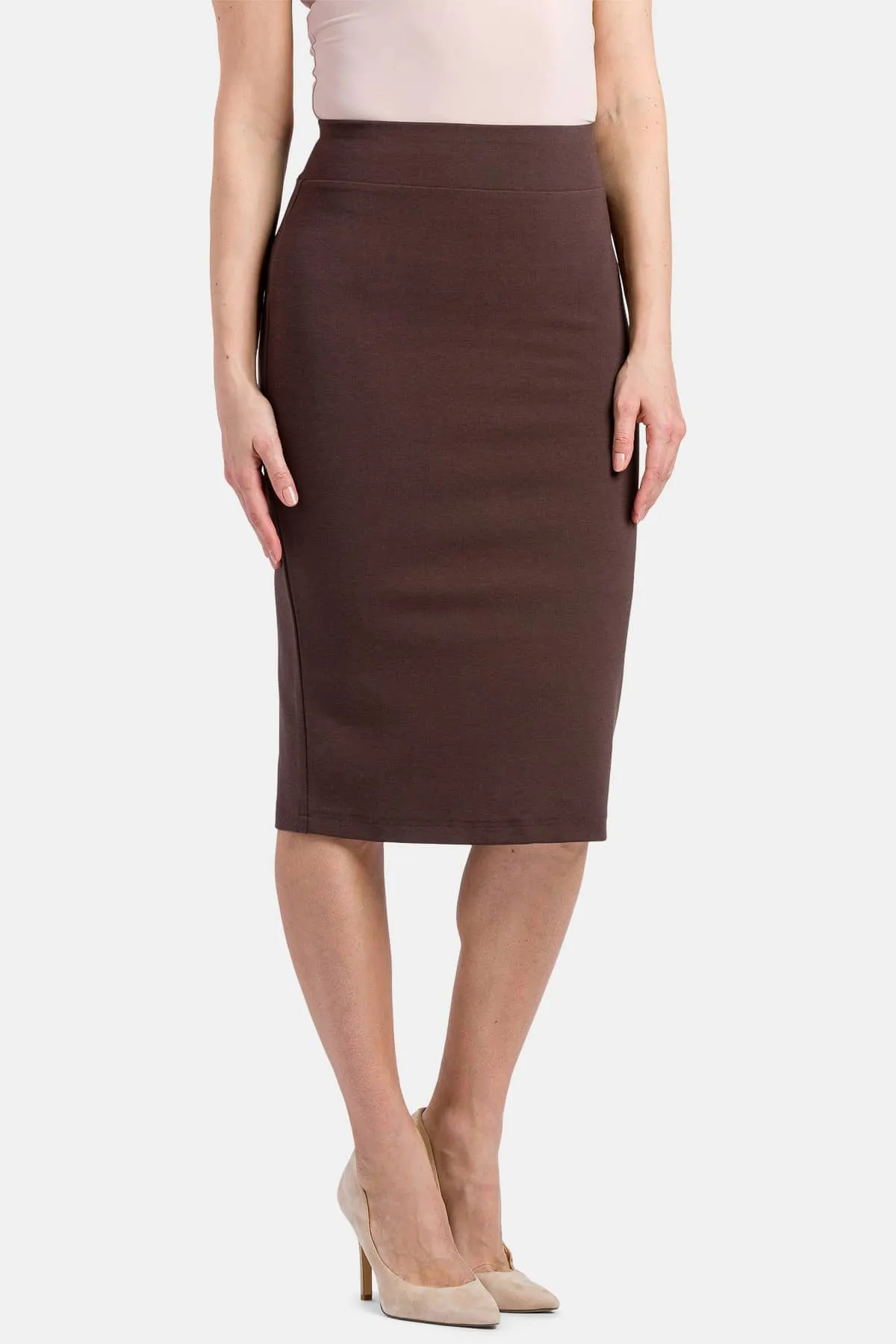 Women's Ponte Knit Midi Length Pencil Skirt