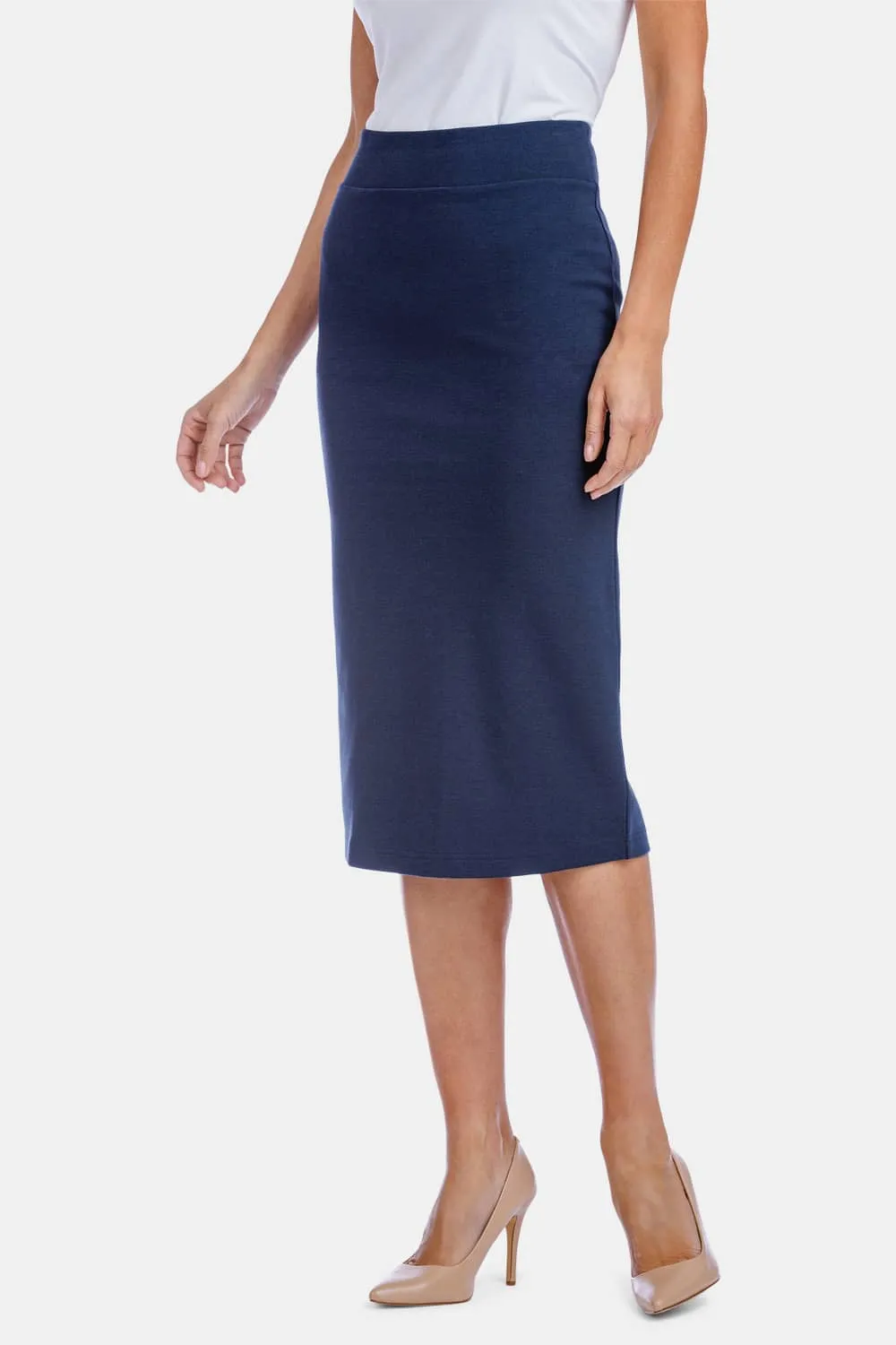 Women's Ponte Knit Midi Length Pencil Skirt