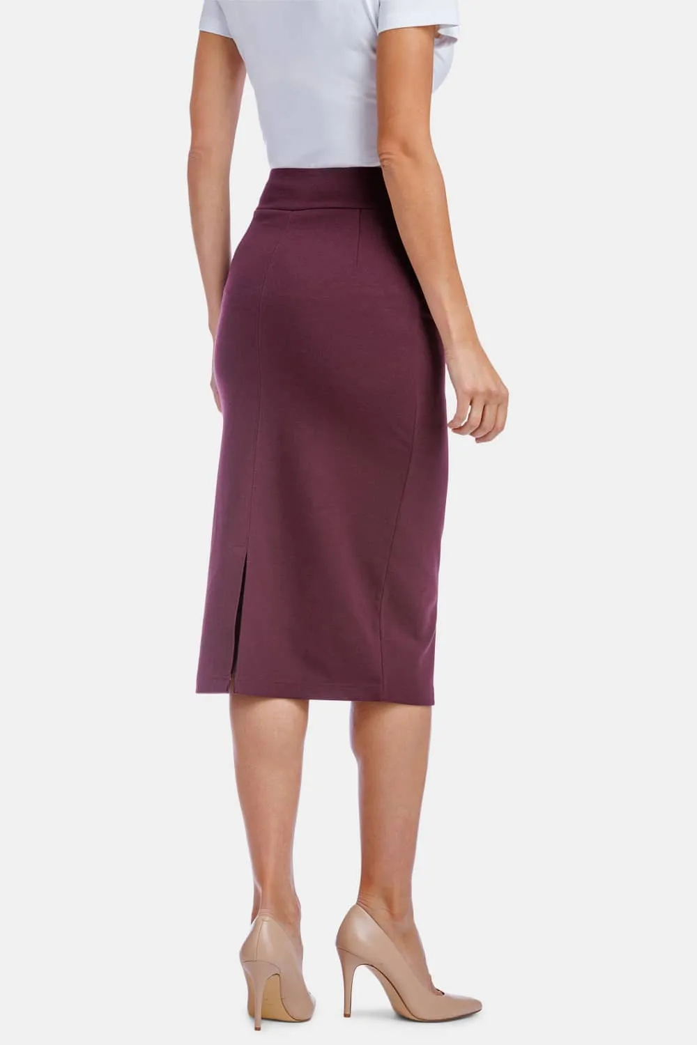 Women's Ponte Knit Midi Length Pencil Skirt