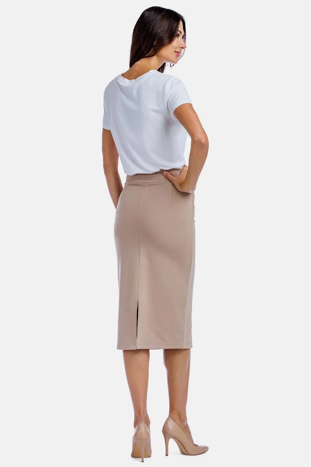 Women's Ponte Knit Midi Length Pencil Skirt