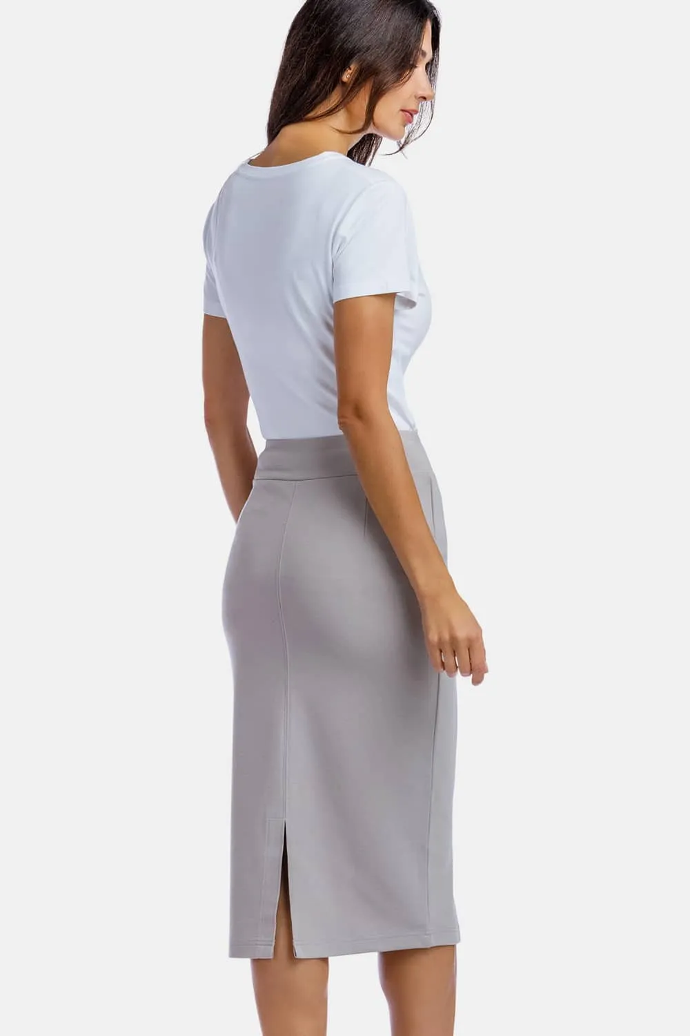 Women's Ponte Knit Midi Length Pencil Skirt