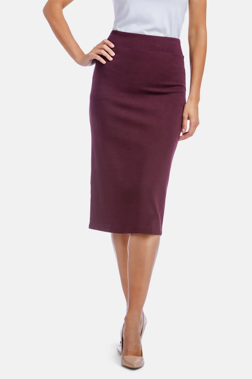 Women's Ponte Knit Midi Length Pencil Skirt