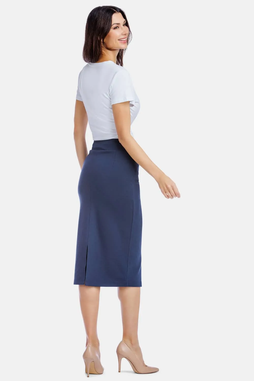 Women's Ponte Knit Midi Length Pencil Skirt