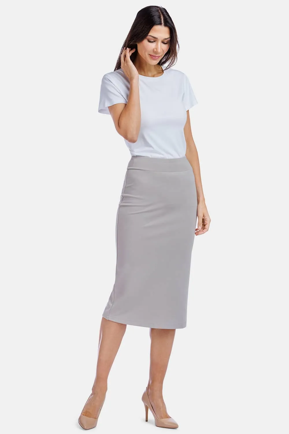 Women's Ponte Knit Midi Length Pencil Skirt