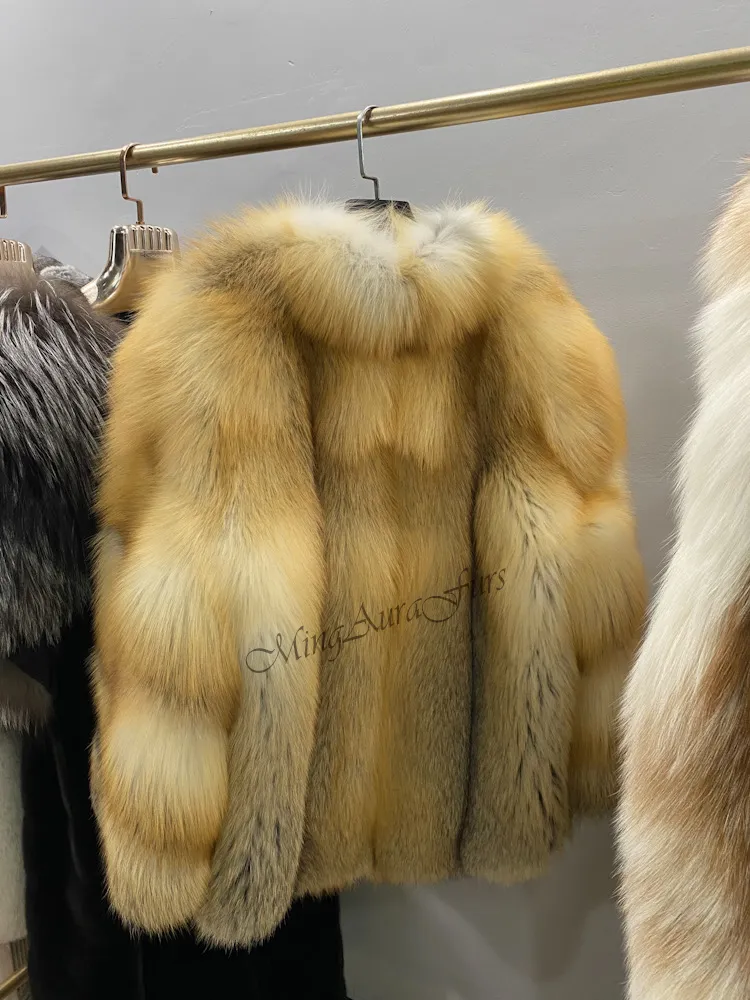 Women's Real Fox Fur Coat - Golden Island Fox - G0028