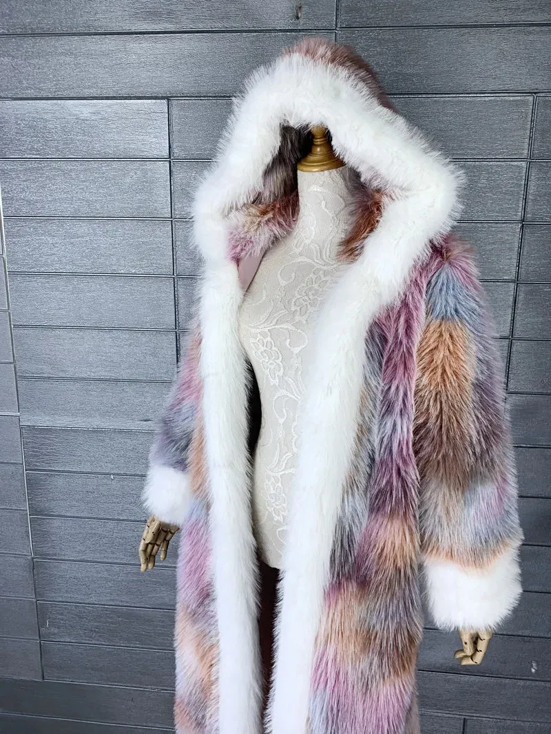 Women's Warm Luxury Pink Faux Fur Long Coat