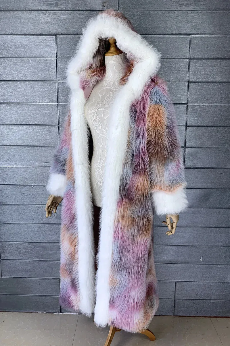 Women's Warm Luxury Pink Faux Fur Long Coat