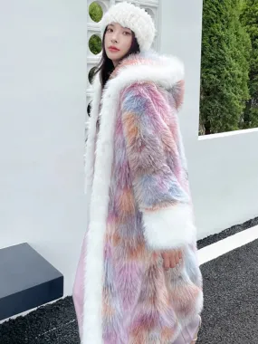 Women's Warm Luxury Pink Faux Fur Long Coat