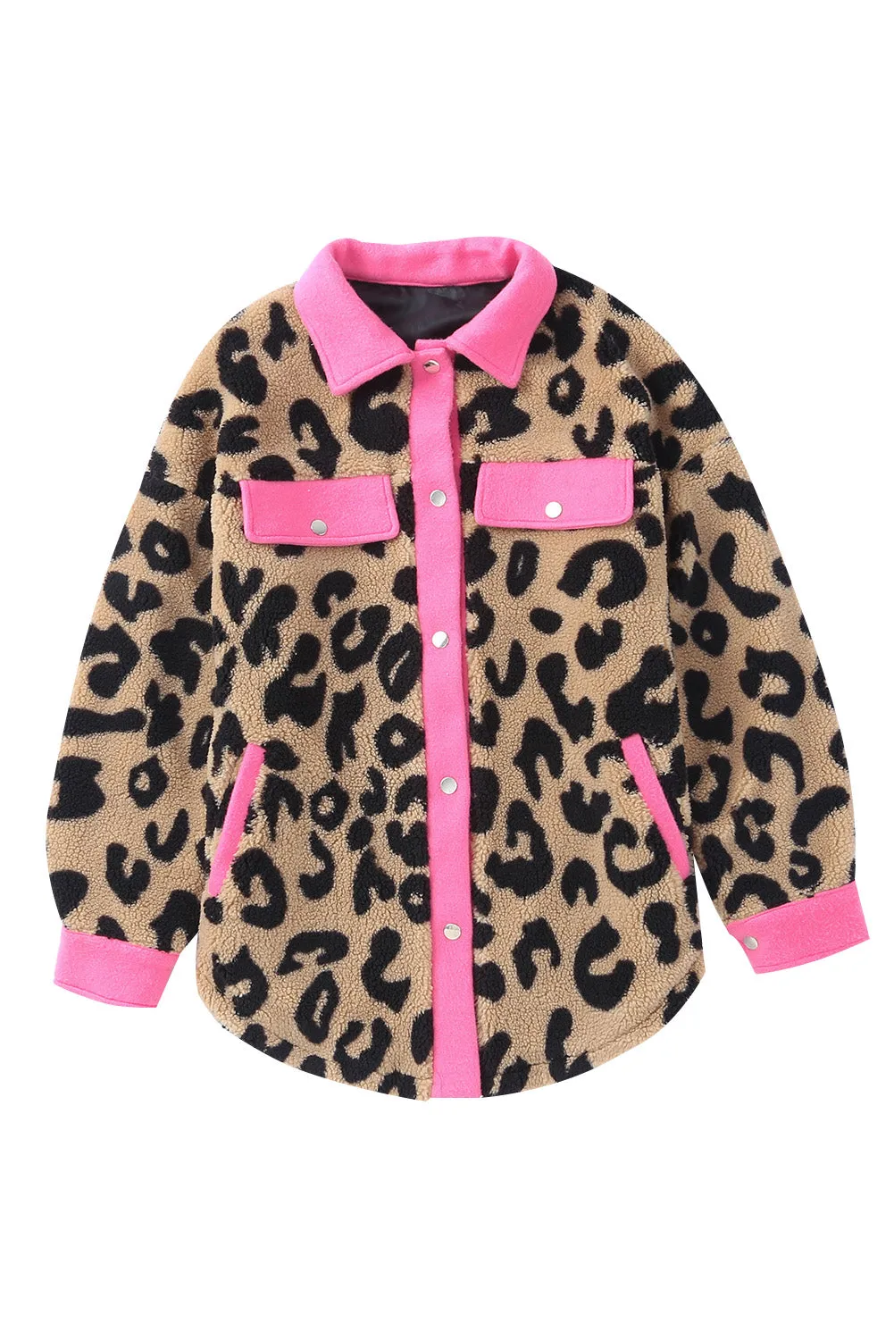 Women's Winter Coat Leopard Contrast Oversized Teddy Shacket