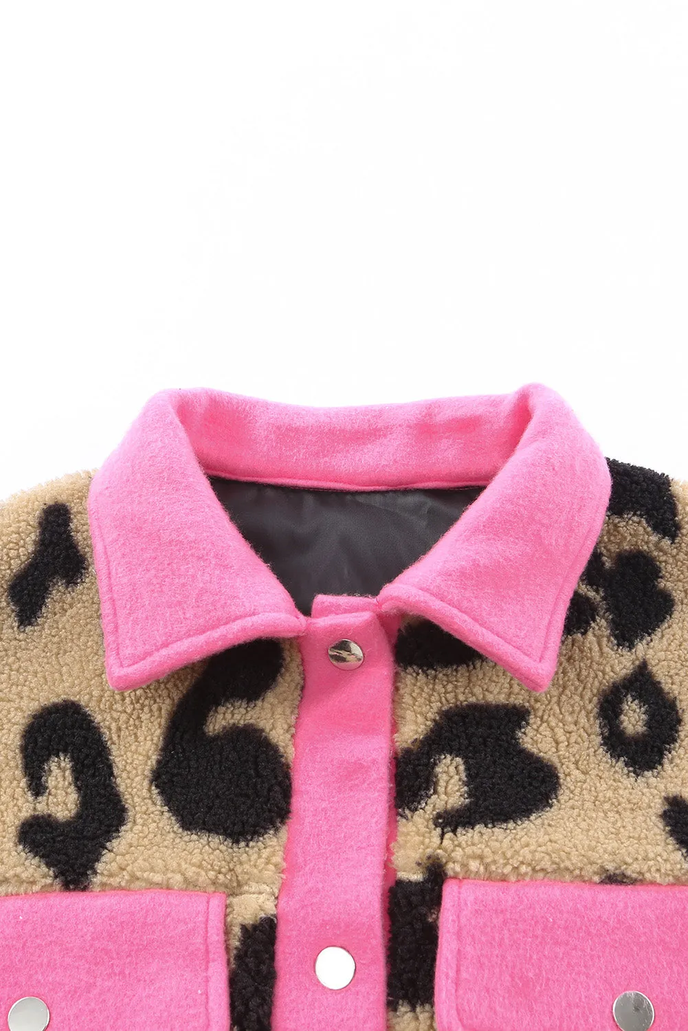 Women's Winter Coat Leopard Contrast Oversized Teddy Shacket