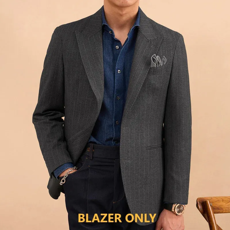 xiangtuibao - Men Vintage Sport Blazers For Men Stripe Suit Blazer Men  British Office Suit Jacket Casual Business Gentleman Suit Coat